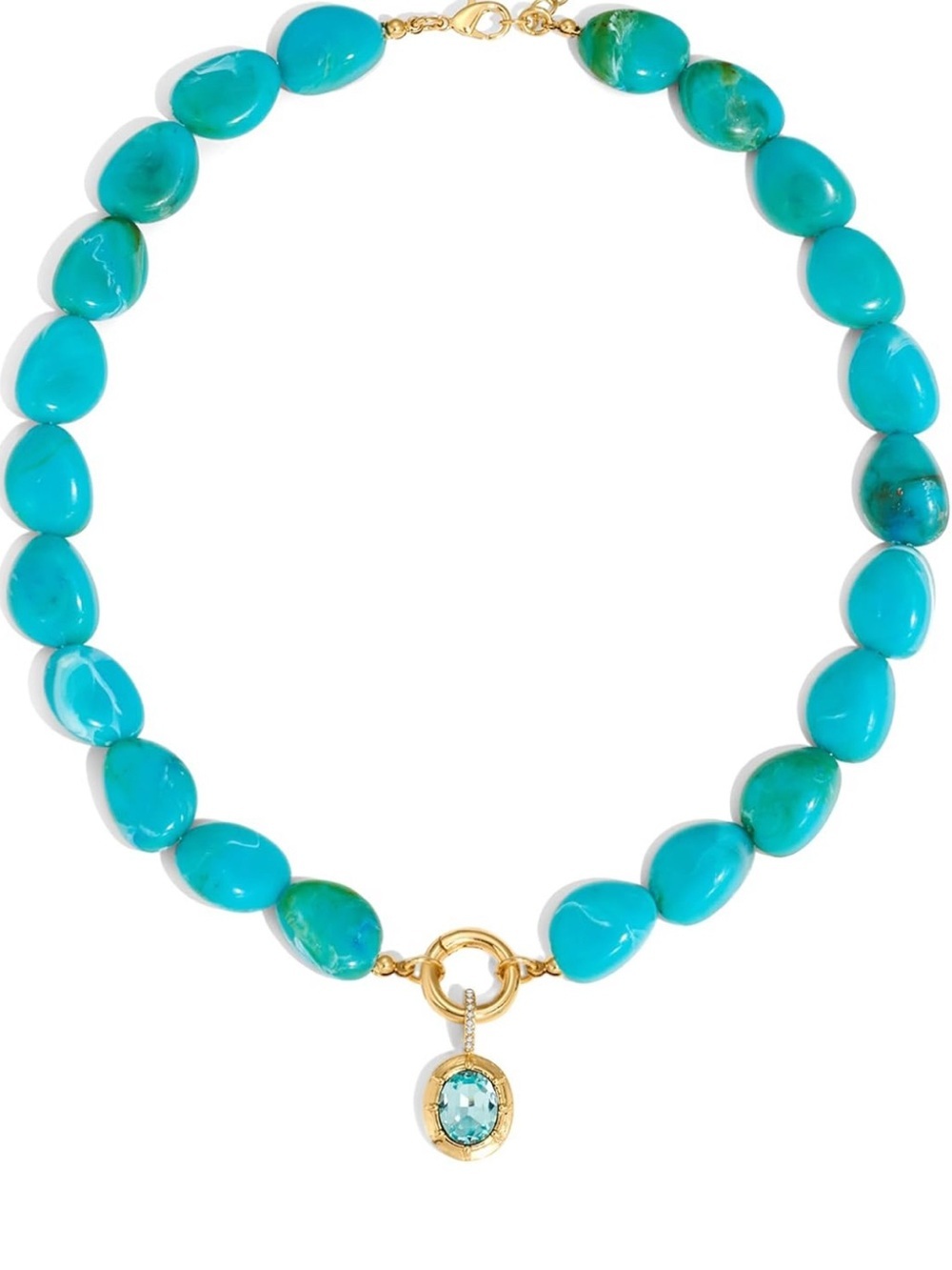 Turquoise Bead Necklace with Gold Pendant